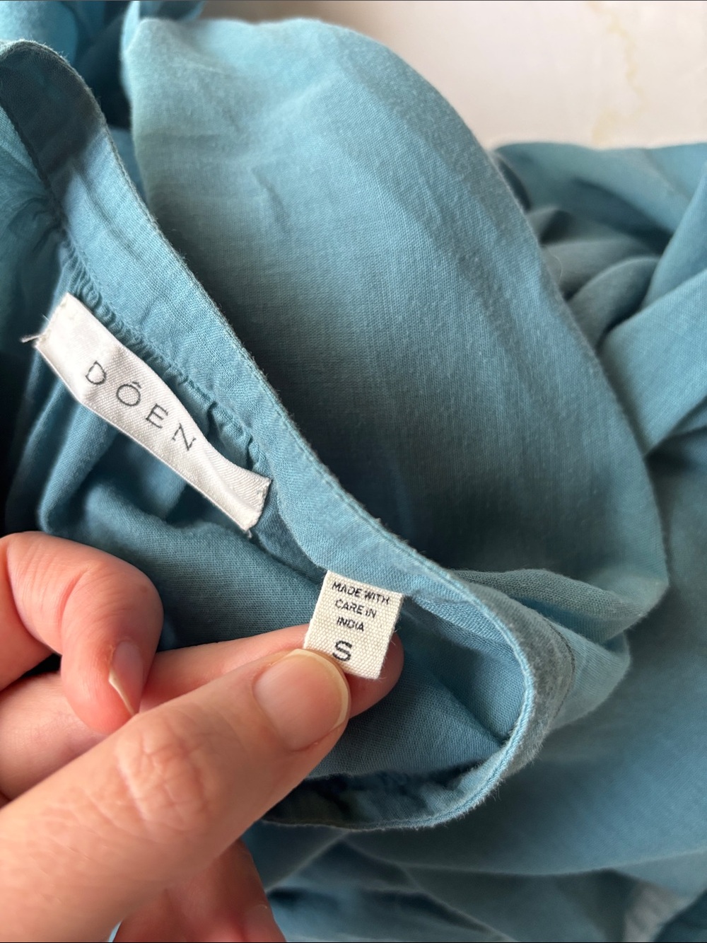 Doen Jane Blouse Peasant Blue Poplin Small 100% Organic Cotton Prairie Button - Picture 16 of 17